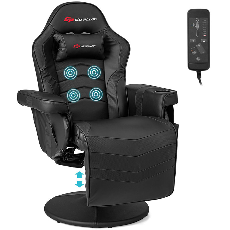 Costway Adjustable Reclining Faux Leather PC & Racing Game Chair, Black