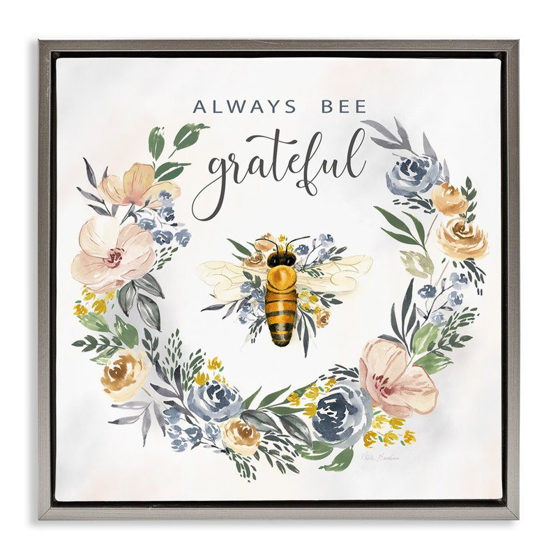 «Country Bee Grateful», art mural encadré flottant par Kristen Brockman, Cadre flottant gris lustré, H 25 po x l 25 po