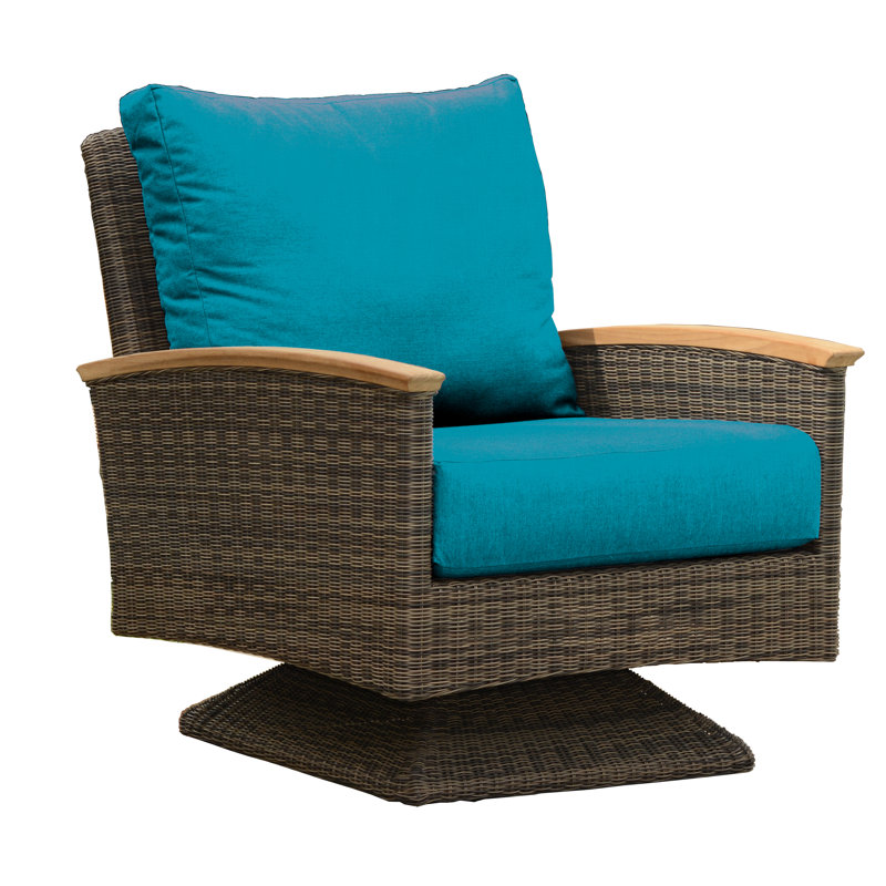 Bella Wicker Teak Outdoor Swivel Lounge Chair, Canvas Regatta Sunbrella® Canvas, Brown