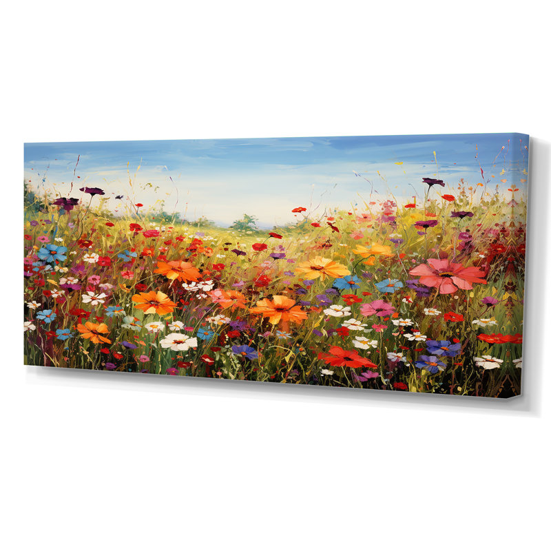 Fleurs colorées de prairies colorées I, reproduction d'art sur toile, H 28 po x l 60 po, Toile tendue, Sans cadre