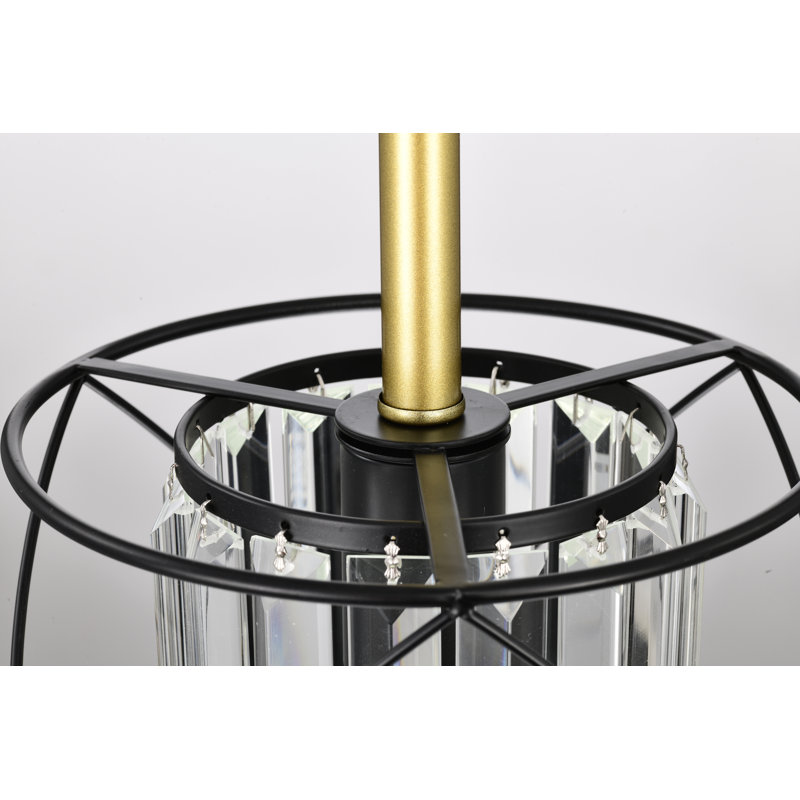 Mini-luminaire suspendu noir et or à 1 lumière avec cristaux suspendus Joree