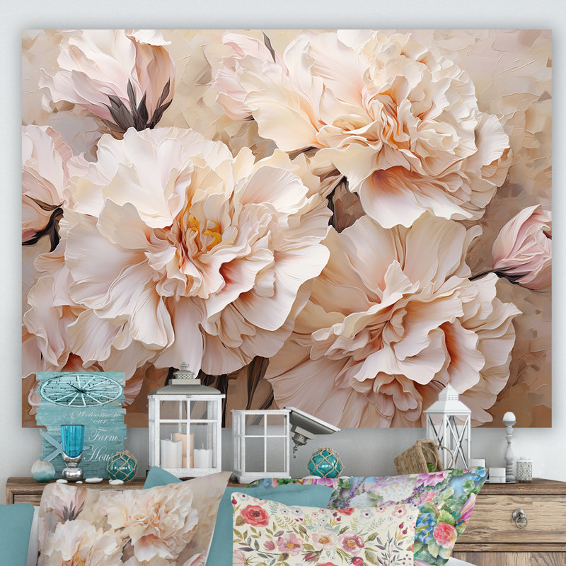Arrangement d'œillets beige I sur toile, Toile tendue, H 24 po x l 32 po x P 1 po