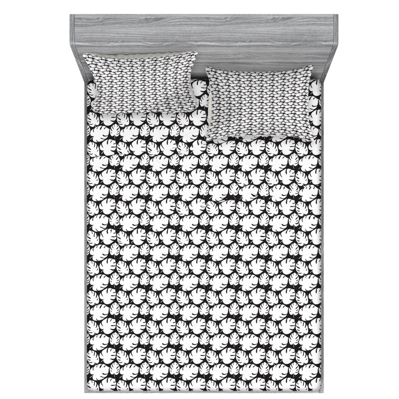Microfiber Floral Fitted Sheet, Queen Fitted Sheet with 2 Pillowcases