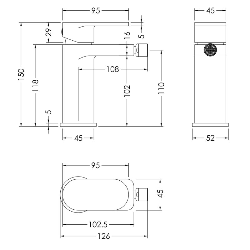 Binsey 1 Handle Horizontal Bidet Tap