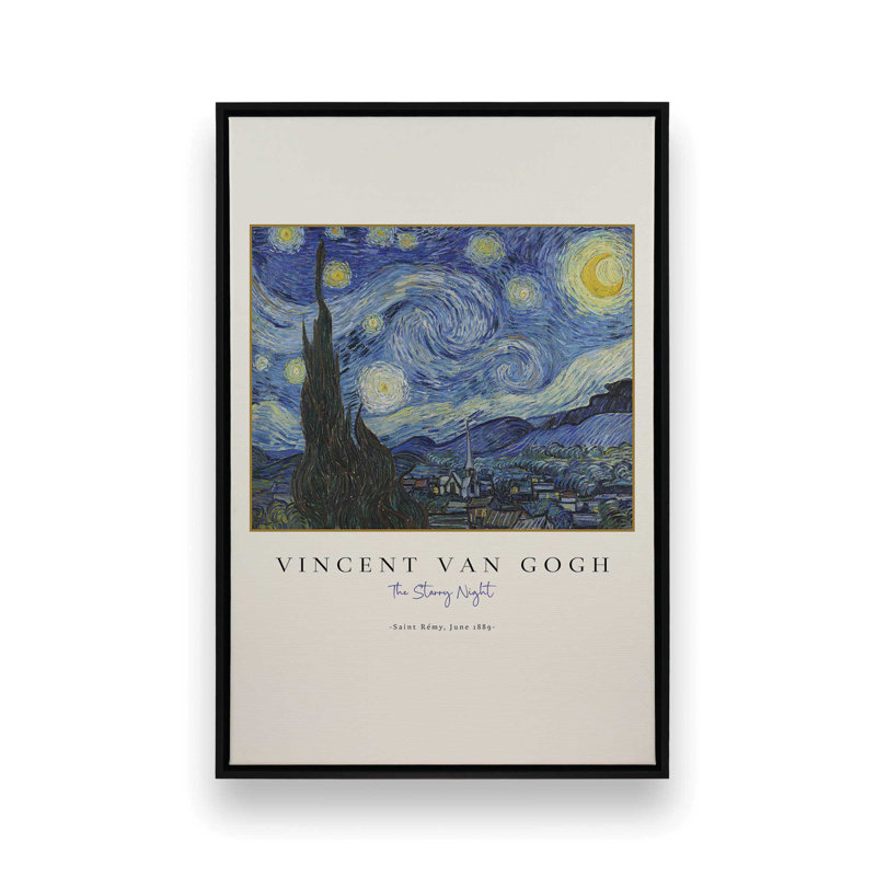 Van Gogh's The Starry Night v3, Cadre flottant noir satiné, H 18,75 po x l 12,75 po x P 1,75 po