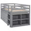 Lit mezzanine avec bureau d'écriture rétractable et système de tiroir fonctionnel avec tiroirs simples, gris et bois massif-531357714-531357715