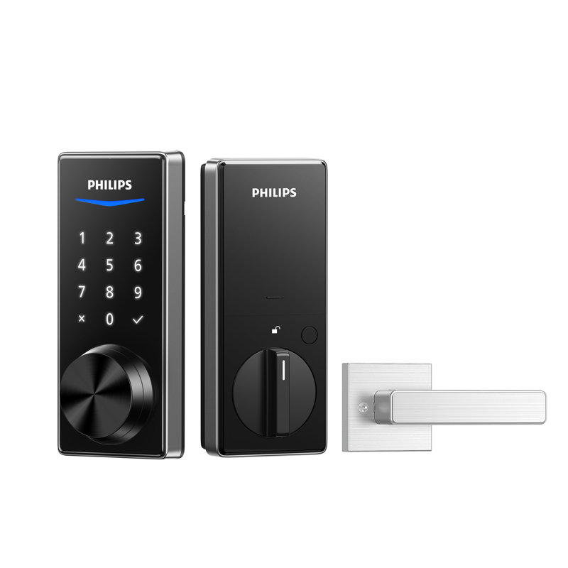 Pêne dormant électronique à écran tactile avec levier Philips, Nickel satiné