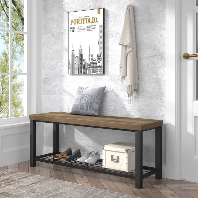 Banc de rangement 43,3 po Hulstein, chêne, H 17,9 po x l 43,3 po x P 14 po, Chêne / noir