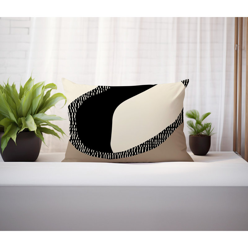 Coussin lombaire réversible intérieur / extérieur Vikka, H 14 po x l 20 po, Beige / noir / blanc cassé, Banda