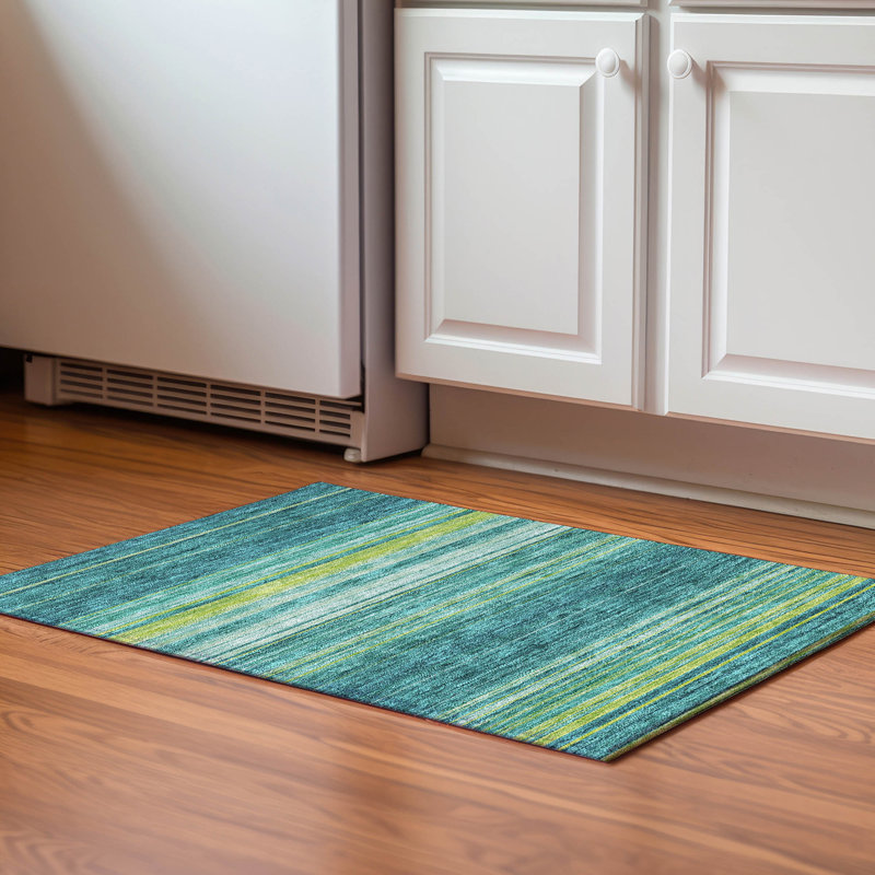 Premium Machine Washable Prisco Teal Rug, Rectangle 1'8" x 2'6"