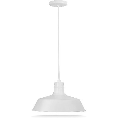 14-inch Industrial White Pendant Barn Light Fixture with 10ft Adjustable Cord, Ceiling-Mounted Vintage Hanging Light Fixture for Indoor Use, 120V Hardwire, E26 Medium Base LED Compatible, UL Listed