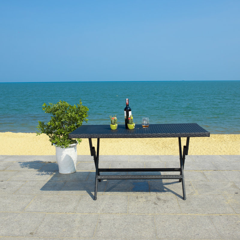 Ched Rectangular Metal Folding Outdoor Dining Table With Umbrella Hole , 55'' in. W 31.25'' in. D, Black