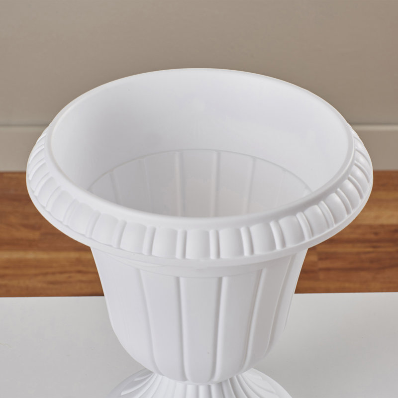 Pot à fleurs en plastique Anouk Classic, H 12 po x l 10 po x P 10 po, Blanc délavé