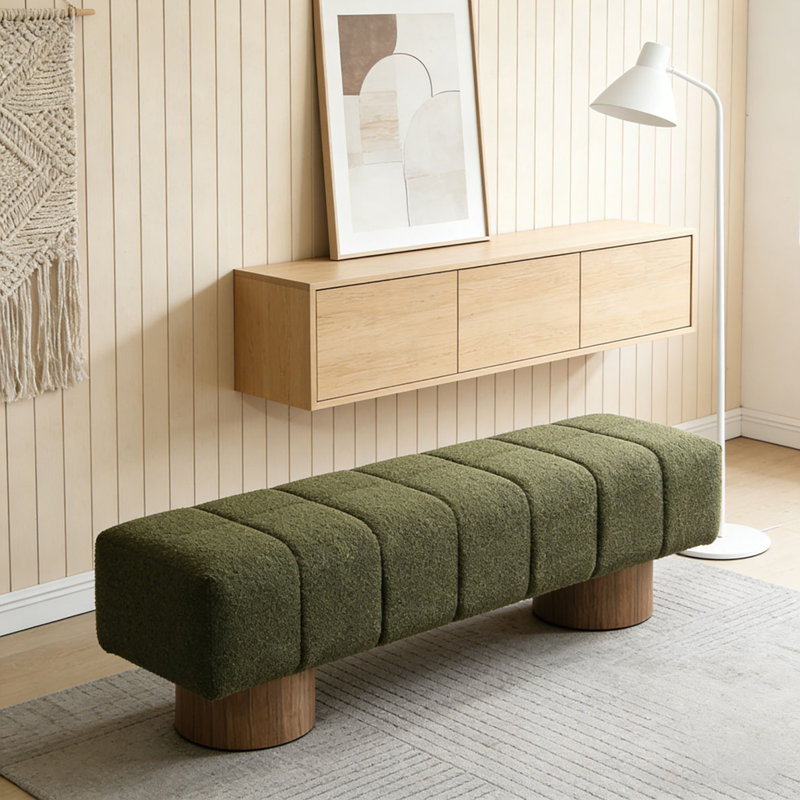 Banc de salle à manger rembourré, L 64 po, Boucle verte