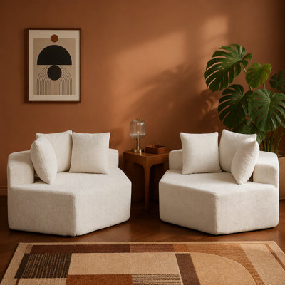 Méridienne simple hexagonale de 54 pouces de style moderne, avec des arrangements polyvalents et une conception modulaire; Ce canapé revêtu de chenille est idéal pour les salons, les salles de jeux, les salons et les chambres à coucher.