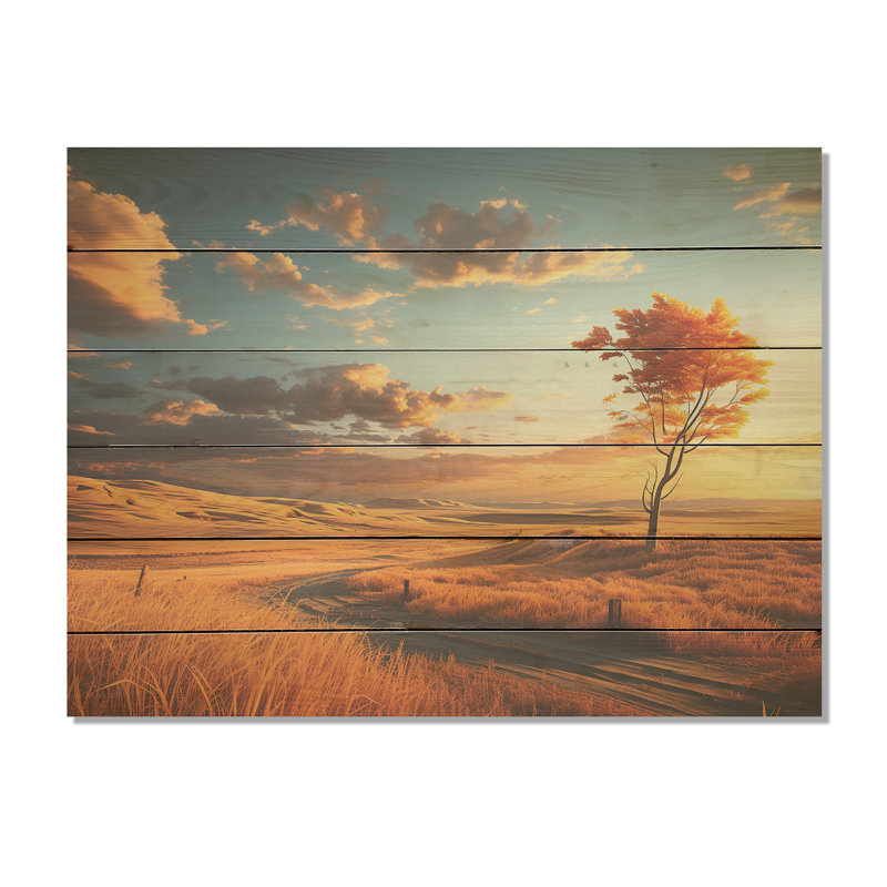 Hrmonous Prairie Symphony I - prairies, art sur bois de pin naturel, H 10 po x l 20 po