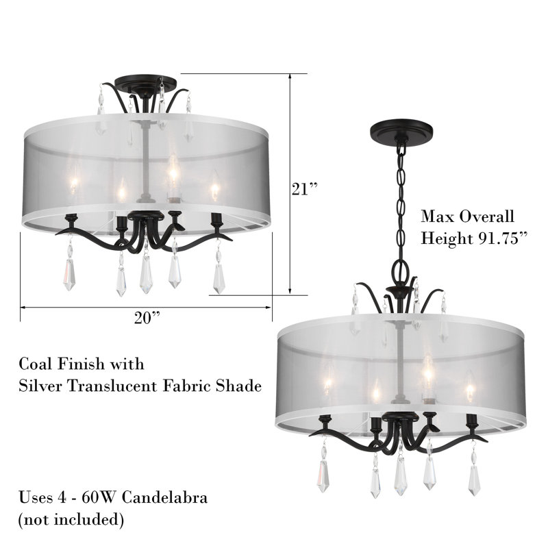 Vogan 4 - Light Dimmable Drum Chandelier, Black