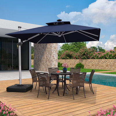 10' x 10' Square Lighted Cantilever Umbrella With Base