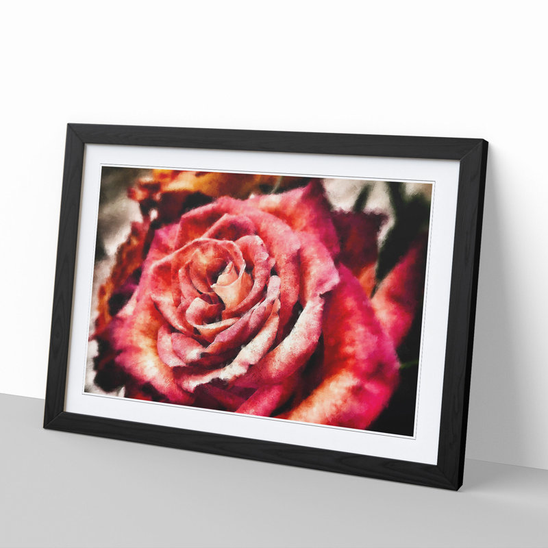 Pink Rose Flower Vol.4 - Framed Print, 48cm H x 65cm W x 2cm D, Black Framed