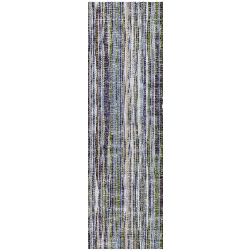 Premium Machine Washable Dream Shag ADS31 Textured Stripes Rug, 2'3" x 7'6" Runner, Plum