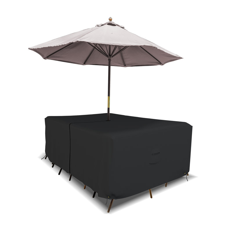 HeavyDuty Multipurpose Waterproof Outdoor Rectangle Dining Table &Chair Set Cover with Umbrella Hole, Black