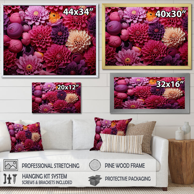 «Pink Chrysanthemums Gardens Collage I - Chrysanthemums», art mural, H 34 po x l 44 po x P 1,5 po