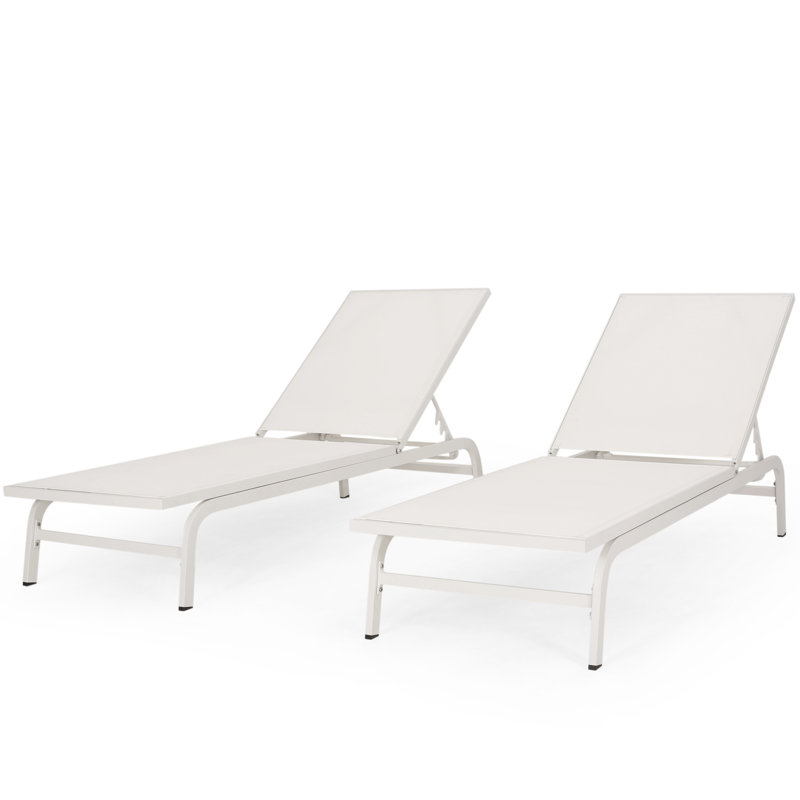 White Outdoor Chaise Lounge Of Two Pieces - Nylon Mesh, Aluminum Frame, Hand-Crafted Details, Assembly 2Pcs Chairs White, Aluminum, Details