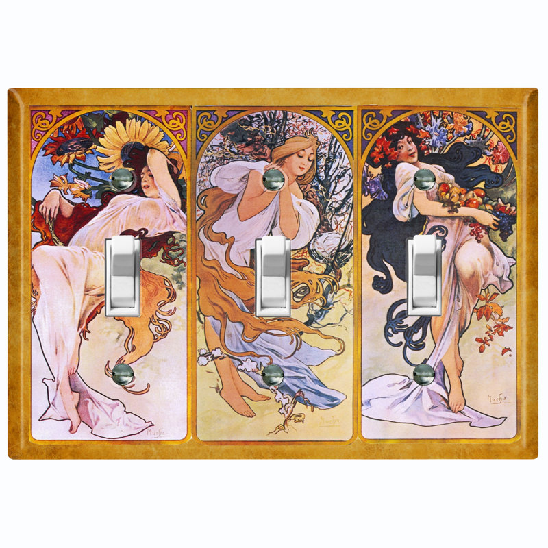 Magnifique plaque murale d'interrupteur à bascule 3 bandes Art Nouveau
