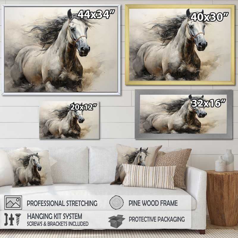 Hooves in Harmony Horse I - cheval, art mural, Cadre simple blanc, H 12 po x l 20 po x P 1 po