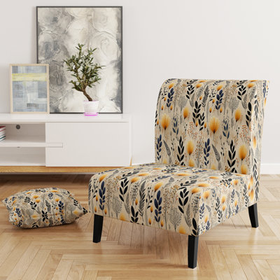 Minimalist  Beige Garden Floral Dreams - Upholstered Farmhouse Slipper Chair, Yellow Accent Chair