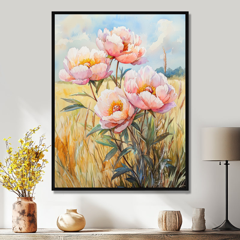 Beesley, pivoines dans le champ d'été I - pivoines, art mural sur toile, Noir, Impression encadrée sans passe-partout