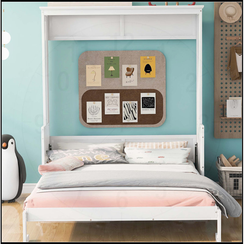 Queen Size Murphy Bed With A Shelf, White