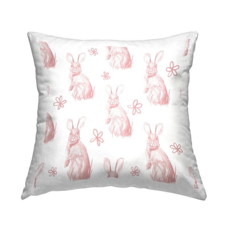 Classic Pink Bunny Rabbit Nature Pattern Printed Throw Pillow Design By Daphne Polselli