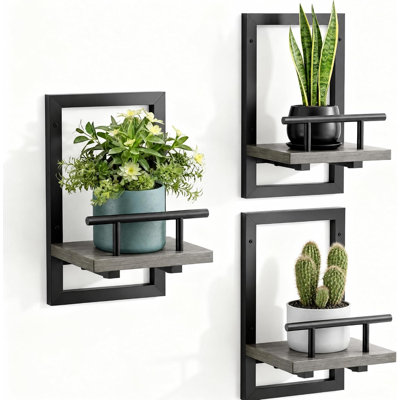 Tablettes flottantes pour tablettes murales pour plantes d'intérieur, paquet de 3, gris