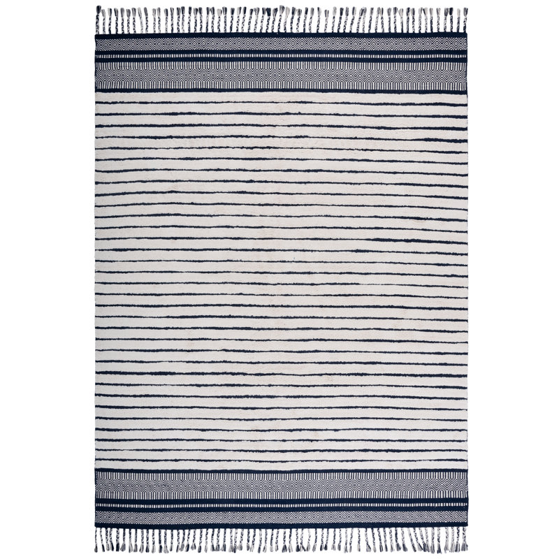 Cochecton Hand Woven Cotton Pile Striped Rug, Rectangle 8' x 10'