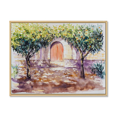«Backyard Library in Barcelona with Orange Trees», peinture sur toile