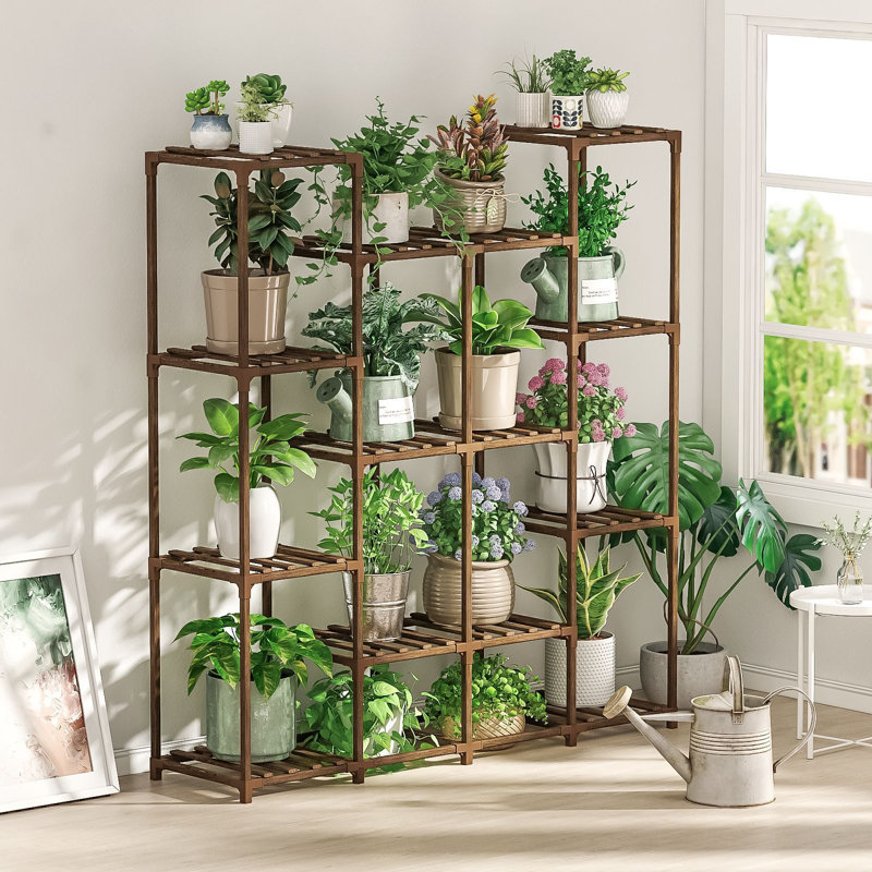 Support à plantes en bambou à 14 niveaux pour la verdure intérieure et extérieure