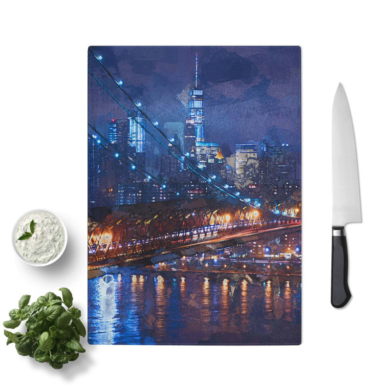 Tempered Glass View of New York City in Abstract Chopping Board, 28.5 cm W x 39 cm L