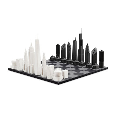 Jeu d'échecs en acrylique Chicago Vs New York avec panneau de trappe en bois noir et blanc