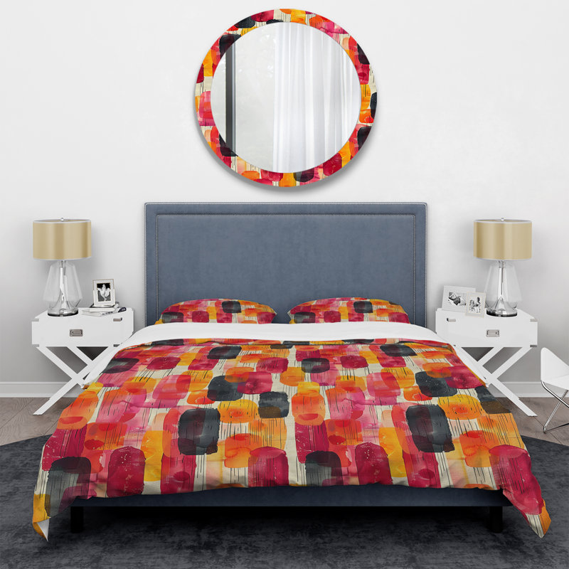Ensemble de housse de couette moderne rose doré Modern Sunset Glow, Housse de couette simple et deux taies décorative