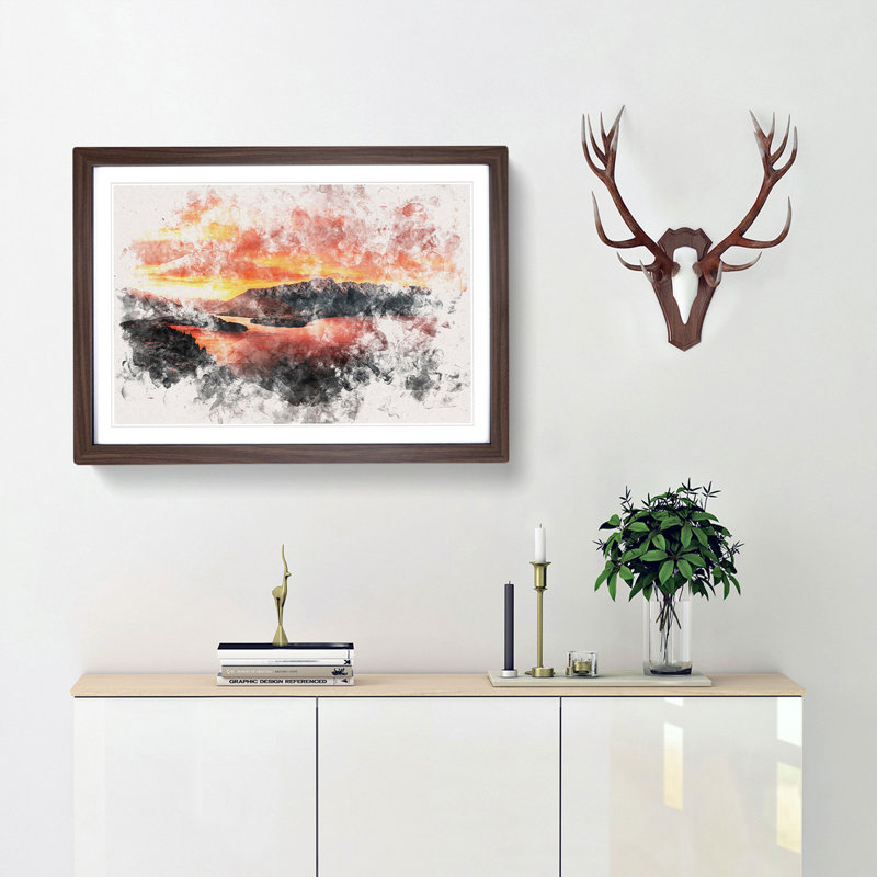 Sunset over Queenstown - Picture Frame Graphic Art Print, 24cm H x 33cm W x 2cm D, Walnut Framed