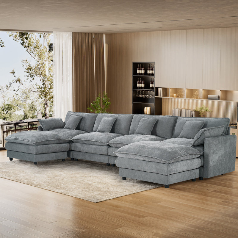 Canapé modulaire surdimensionné en U avec repose-pieds Maarif, Velours gris foncé