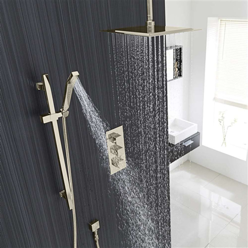 Ensemble de douche thermostatique à pluie et fixation au plafond
