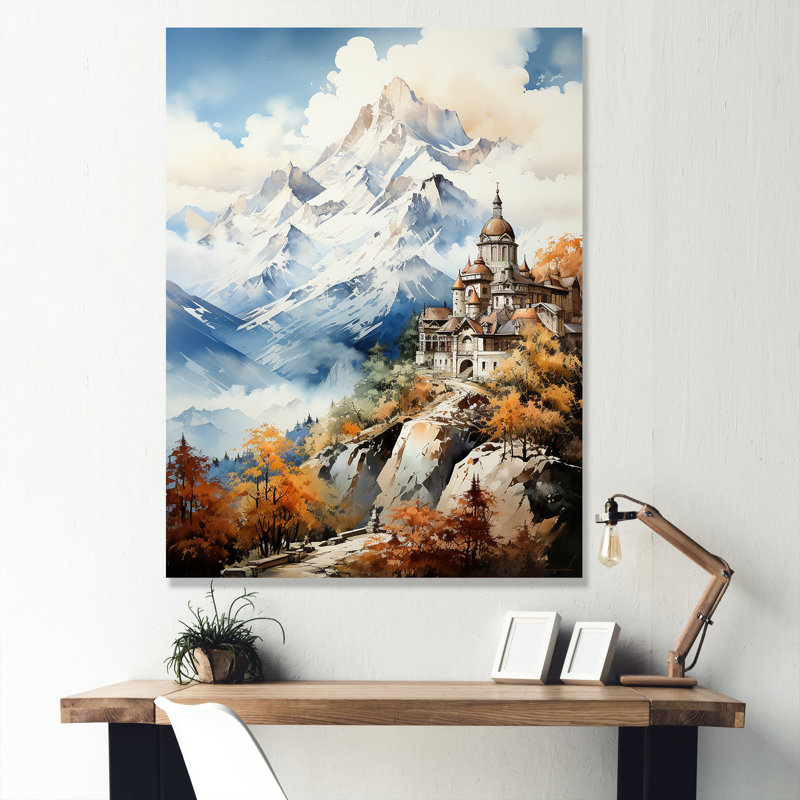 Château dans les Alpes françaises sur toile, Toile tendue, H 32 po x l 16 po x P 1 po