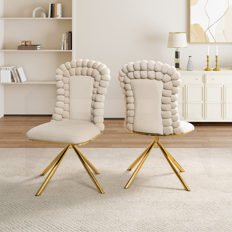 Ensemble de 2 chaises de salle à manger en velours, Beige