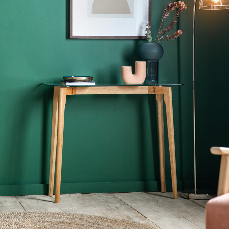 Achouhada 90cm Glass Top Console Table, Oak