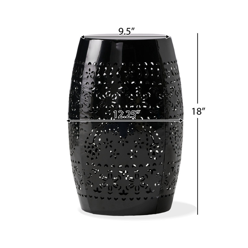 Lace Cut Metal Barrel Shape Accent Table, Navy
