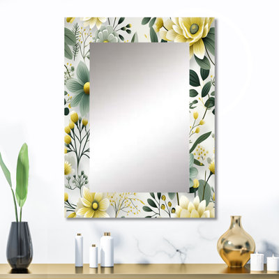 Balarama Green Boho Chic Floral Pattern - Floral Large Mirror, Cottage Decorative Wall Mirror, Printed Metal Art