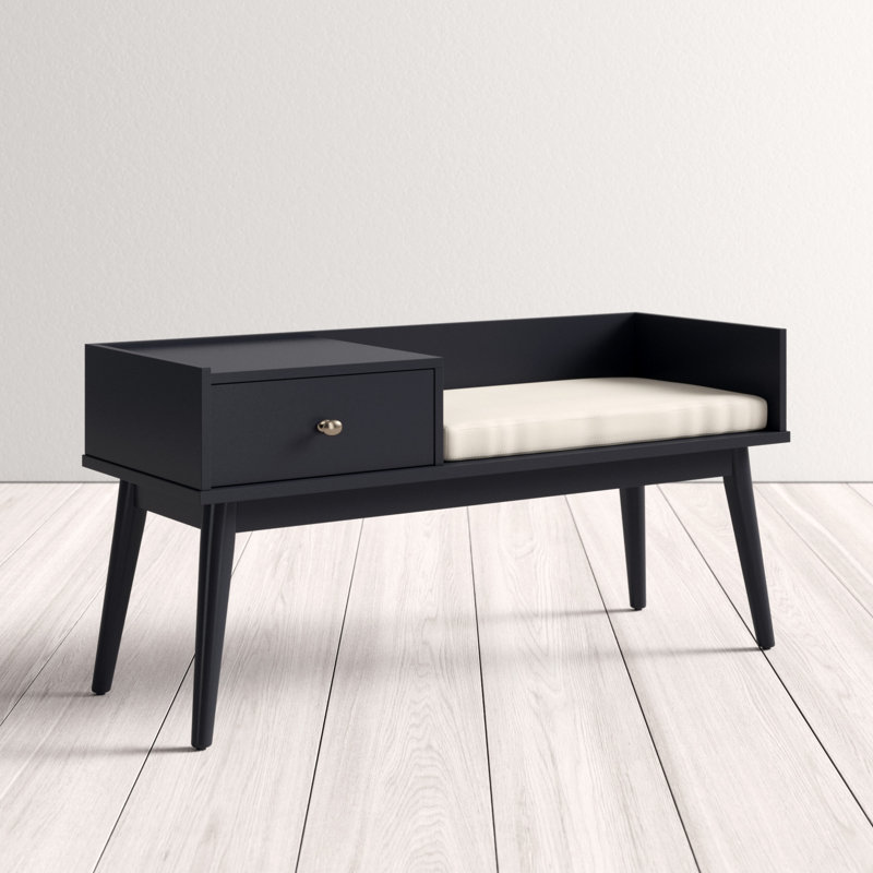 Banc de rangement en bois Hartnett, Noir vulcain