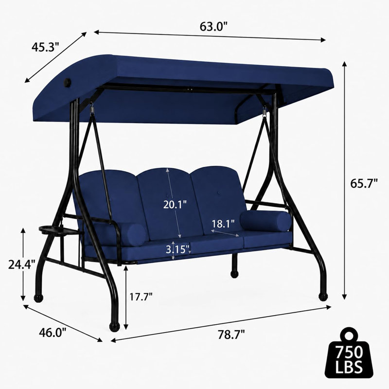 Balancelle d'extérieur avec siège et structure en acier robuste - Bleu marine, Blue, Blue